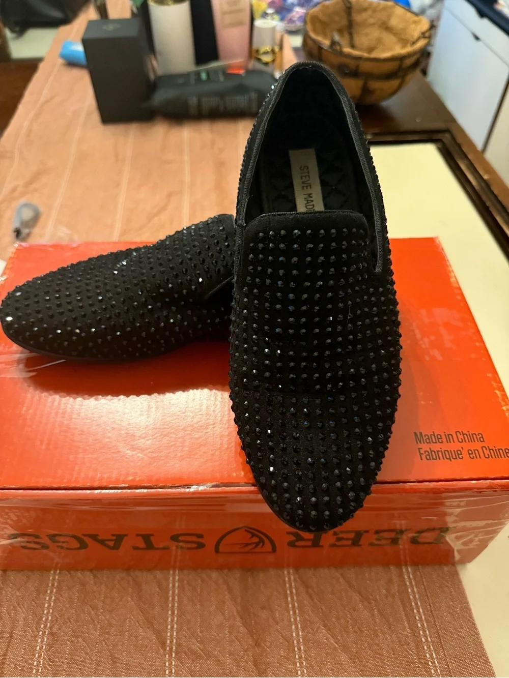 Steve Madden Black Studded Velvet Slip-On Loafer